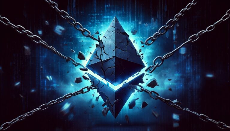 Dall·e 2024 04 12 10.34.55 A Dramatic And Engaging Wide Format Image For A News Article Illustrating The Concept Of Ethereum Being Vulnerable To An Attack. The Image Should Dep.webp.jpeg