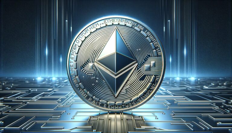 Dall·e 2024 05 28 09.53.50 A Detailed Image Of A Shiny Ethereum Eth Coin Prominently Displayed. The Coin Should Be Highly Realistic With Intricate Engravings And The Iconic Et.webp.jpeg