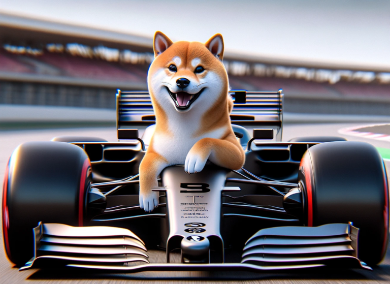 Dall·e 2024 05 30 13.48.58 A Shiba Inu Dog Resembling The Mascot Of The Shib Cryptocurrency Is Seated In A Formula 1 Racing Car. The Dog Appears Animated With A Playful And E.png