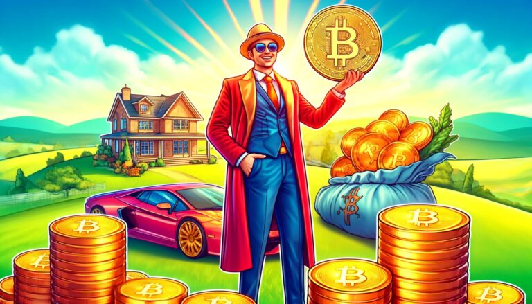 Dall·e 2024 05 31 15.39.58 A Vibrant Landscape Image Showing A Bitcoin Millionaire. The Scene Features A Person Dressed In Luxurious Attire Surrounded By Symbols Of Wealth Like 2.webp.jpeg