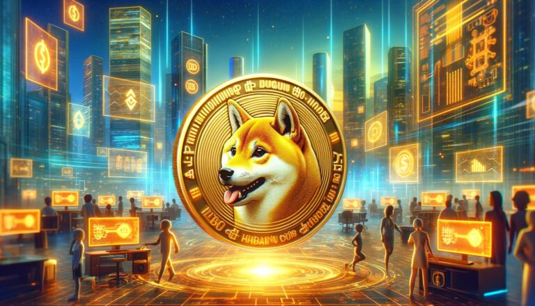 Dall·e 2024 06 01 21.14.51 A Vibrant And Dynamic Landscape Showcasing The Shiba Inu Coin. In The Foreground A Golden Shiba Inu Coin Glows With Intricate Detailing Set Against .webp.jpeg