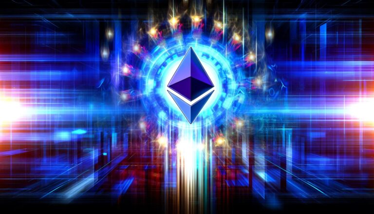 Dall·e 2024 06 07 10.23.20 A Dramatic And High Tech Image Representing The Next Major Upgrade Of Ethereum Named Pectra. The Image Features A Large Glowing Ethereum Logo At The.webp.jpeg