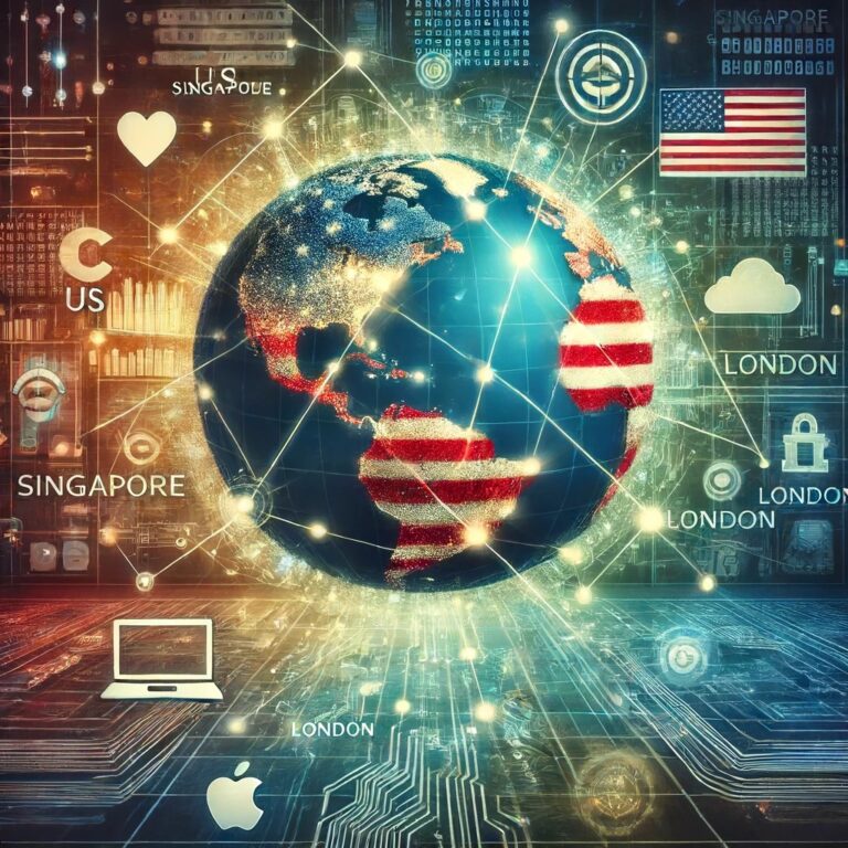 Dall·e 2024 06 13 17.37.37 A Conceptual Digital Artwork Depicting A Visual Metaphor For Us Crypto Developers Moving Overseas. The Image Features A Digital Globe Centered On A Vi.webp.jpeg