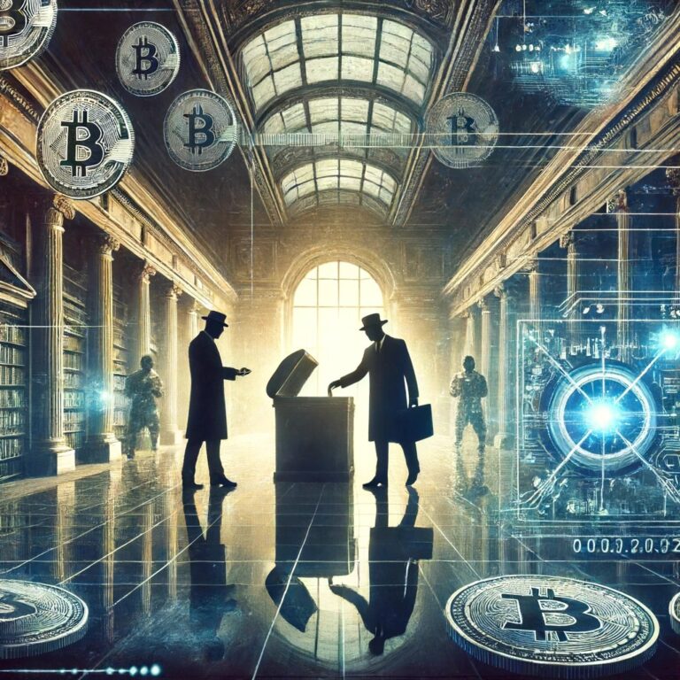 Dall·e 2024 06 18 14.58.48 A Digital Artwork Depicting A Conceptual Scene Of Two Bankers Using Cryptocurrency To Launder Money. The Scene Features Shadowy Figures In Business Su.webp.jpeg