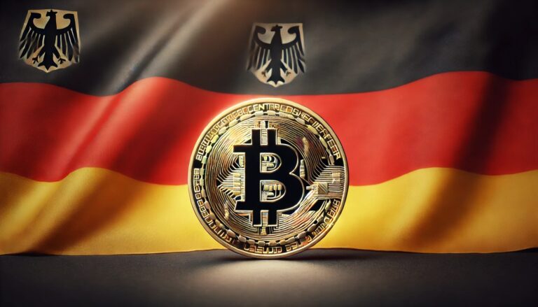 Dall·e 2024 06 25 14.03.35 A Bitcoin In Front Of A German Flag Wide Format. The Bitcoin Should Be Prominently Displayed In The Foreground With The German Flag As A Backdrop. T.webp.jpeg