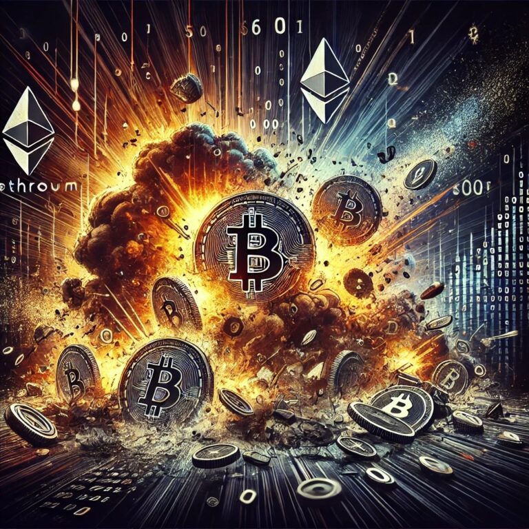 Dall·e 2024 06 27 18.27.08 Create A Dramatic Digital Artwork Illustrating The Concept Of A Crypto Catastrophe. The Image Should Depict A Chaotic Scene Involving Digital Elemen.webp.jpeg