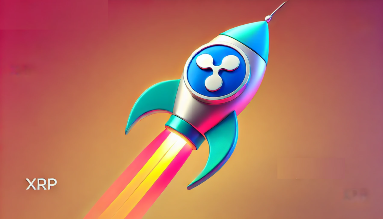 Dall·e 2024 07 24 12.09.26 A Digital Illustration Of The Official Ripple Xrp Logo Adhering Strictly To Its Precise Design And Colors Mounted On A Stylized Rocket Symbolizing.png